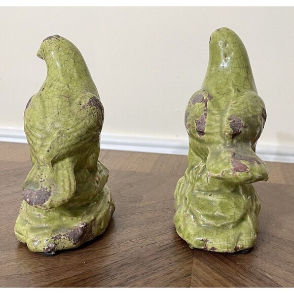 MCM Green Crackle Glaze Art Pottery Bird Figures Set Of 2 Farmhouse Bird Lovers - Picture 5 of 13